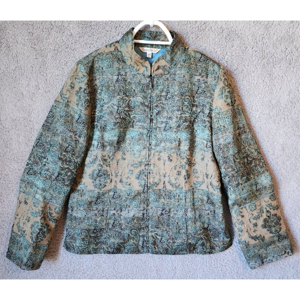 Travel Smith Women's Full Zip Front Lightweight Jacket Blue/Green Print Size M